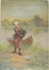 Cullen Yates, - ''Fisher Girl''-, watercolor on paper, 1914
