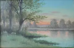 Carl Schmidt, - Landscape at Sunset-, oil on panel