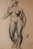 Clyde Singer, - Standing Nude-, charcoal on paper, 1933