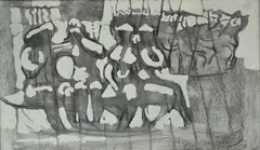 William H. Calfee, - Untitled-, charcoal and gouache on cardboard, 1951