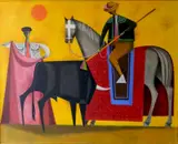 John Ulbricht, - ''Picadors and Bull''-, oil on canvas, very good condition
