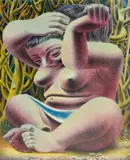 Emilio Amero, - Seated Nude Pulling Back Hair-, lithograph in colors, 1950