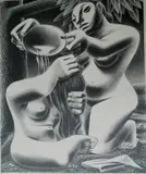 Emilio Amero, - ''The Ablution''-, lithograph