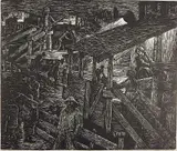 Albert Abramovitz, - ''Nightwork Moscow''- wood, engraving