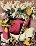 Emilio Amero, - The Flower Seller-, lithograph in colors, 1958