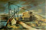 Beatrice Mandelman, - Derricks at Shore-, lithograph in colors, ca. 1935