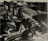 Clare Leighton, - ''Washing Clothes, Corsica''- wood, engraving, 1935