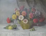 Adam Lehr, - Still Life Flowers and Grapes-