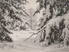 - Winter Interlude- by Ronau Woiceske, aquatint, 1945, offered Oct 2015