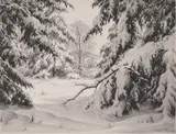 Ronau Woiceske, - Winter Interlude-, aquatint, 1945