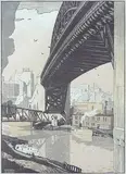 Rudolph Ruzicka, - ''The High Level Bridge, Cleveland''- wood, engraving in colors, 1926