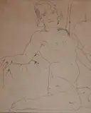 William Sommer, - Seated Nude-, pen and ink on paper, paper age toned