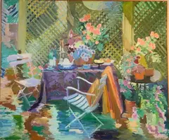 Joseph O'Sickey, - ''Garden Variations Table, Trelis''-, oil on canvas, 1979