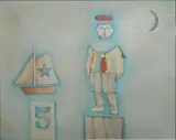 Mary Spain, - ''My Son David and His Sailboat''-, oil on canvas, 1980