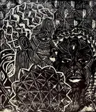 Margaret T. Burroughs, - ''Three Ancestors''-, linocut, 2002
