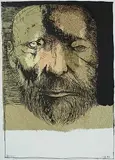 Leonard Baskin, - ''Self-Portrait''-, lithograph in colors, 1985