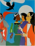 Romare Bearden, - ''Sunday Morning at Avila'' (Gelburd & Rosenberg 71)-, etching in colors, 1979-80