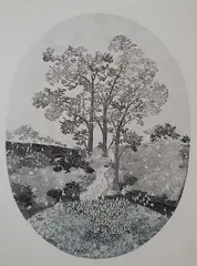 Claude Hermann, - ''Une Nuit d'Ete''-, etching in black and blue on Arches paper, 1978