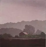 Micah Schwaberow, - ''Morning Mist, Heath Township''-, woodcut in colors, 2008