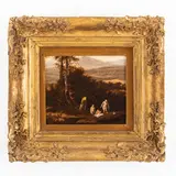 Abraham van Cuylenborch, Paesaggio con bagnanti, oil on panel