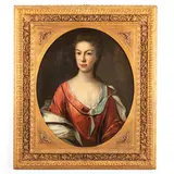 Michael Dahl, Dama in abito rosso, oil on canvas ovale