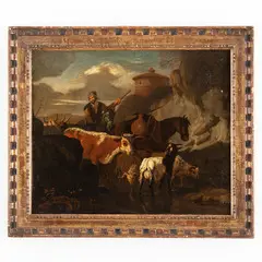 Paesaggio pastorale by Pieter van Bloemen, oil on canvas, offered Jun 2023