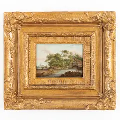 Edward Williams, Paesaggio fluviale, oil on copper