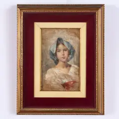 Ettore Cercone, Messina, 1850 ; Piana di Sorrento, 1896 / Ritratto di giovane contadina / Firmato E Cercone in alto a destra, oil on panel
