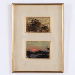 Lugo, 1856 ; Napoli, 1949 / Impressione / Firmato A Pratella in basso a destra / Tramonto by Attilio Pratella, oil on tavoletta, offered Jun 2023