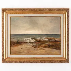 Bertram Walter Priestman, Yorkshire, 1868- 1951 / Pescatore sulla spiaggia / Firmato B Priestman in basso a sinistra, oil on canvas