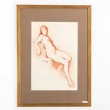 Virgilio Audagna, Cannes 1903 ; ? / Nudo in un interno / Firmato Audagna al centro a sinistra, red chalk on paper