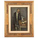 Biella, 1931 ; 2007 / Figura maschile in un interno / Firmato E Pozzato e datato 63 in basso a destra by Epifanio Pozzato, oil on masonite, offered Jun 2023