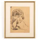 Dante Mose' Conte, Genova Sampierdarena 1885 ; 1919 / Bambina pensierosa, charcoal on paper