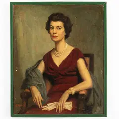 William Dacres Adams, Regno Unito, 1864 ; 1951 / Ritratto di signora in abito rosso / Firmato W D Adams in basso a sinistra, oil on canvas