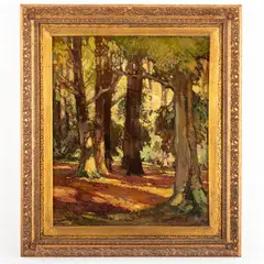 Leonard Richmond, Somerset 1889 ; 1965 / Bosco alberato / Firmato Leonard Richmond in basso a sinistra, oil on canvas