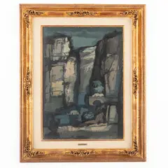 Biella, 1931 ; 2007 / Le gole del Roya / Firmato E Pozzato e datato 63 in basso a destra by Epifanio Pozzato, oil on masonite, offered Jun 2023