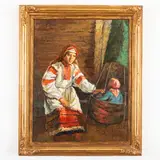 Mitrofanovka, 1945 / Madre con bambina / Firmato An Yanev in basso a destra by Anatoly Mykytovich Yanev, oil on canvas, offered Jul 2023