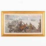 Danil Ivanovich Bezugly, Ivanivtsi, 1914 - Kyiv, 1977 / Battaglia / Firmato D Bezugly in basso a destra e iscrizione in alto a destra