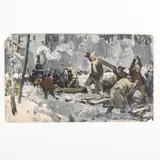 Grigoriy Stepanovich Vasetskiy, Novoivanovka, 1928 / Operai al lavoro sulla neve / Firmato Vasetskiy e datato 70 in basso a destra