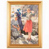 Aleksandr Burak, Sverdlovsk, 1921 - 1997 / Le ragazze della miniera / Firmato O Burak e datato 65 in basso a sinistra, oil on cardboard