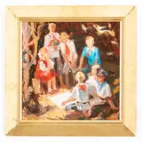 Feodosia, 1942 / Riunione degli scout / Firmato V Repka in basso a destra by Vera Alexandrovna Repka, oil on compensato, offered Jul 2023