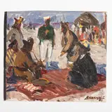 Grigoriy Stepanovich Vasetskiy, Novoivanovka, 1928 / Scena di mercato / Firmato Vasetskiy e datato 61 in basso a destra