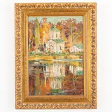 Karp Demjanovich Trokhimenko, Sushany, 1885 - Kyiv, 1979 / Paesaggio lacustre con chiesetta / Firmato K Trokhimenko in basso a destra