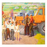 Zaporozhye, 1938 / Incontro tra pionieri e meccanici / Firmato Litovchenko e datato 1974 in basso a destra by Boris Aleksandrovich Litovchenko, oil on canvas, offered Jul 2023