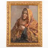 Anatoliy Alekseevich Kazantsev, Chabarovsk, 1908 - Leningrado, 1984 / Ritratto di donna ucraina con scialle / Firmato A Kazantesv e datato 1948 in basso a destra
