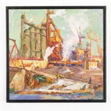 Mitrofanovka, 1945 / Paesaggio industriale in primavera / Firmato An Yanev in basso a destra by Anatoly Mykytovich Yanev, oil on canvas, offered Jul 2023