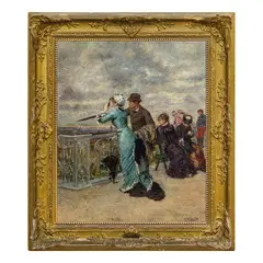Sur la terrasse en admirant Paris / Signé E. L. Garrido en bas à droite by Eduardo León Garrido, Huile sur panneau, offered Jul 2019