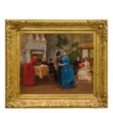Francisco Miralles Galup, L'heure du thé / Signé J. Miralles en bas à droite, Huile sur toile marouflée sur carton
