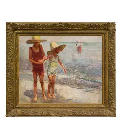 José Navarro, Les enfants jouant sur la plage / Signé L.Navarro en bas à droite, Huile sur toile