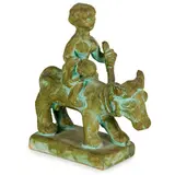 Melkiorre Melis, Bosa, 1889 - Roma, 1982, Figura su toro Firma e autentica sotto la base Terracotta dipinta a patina verde